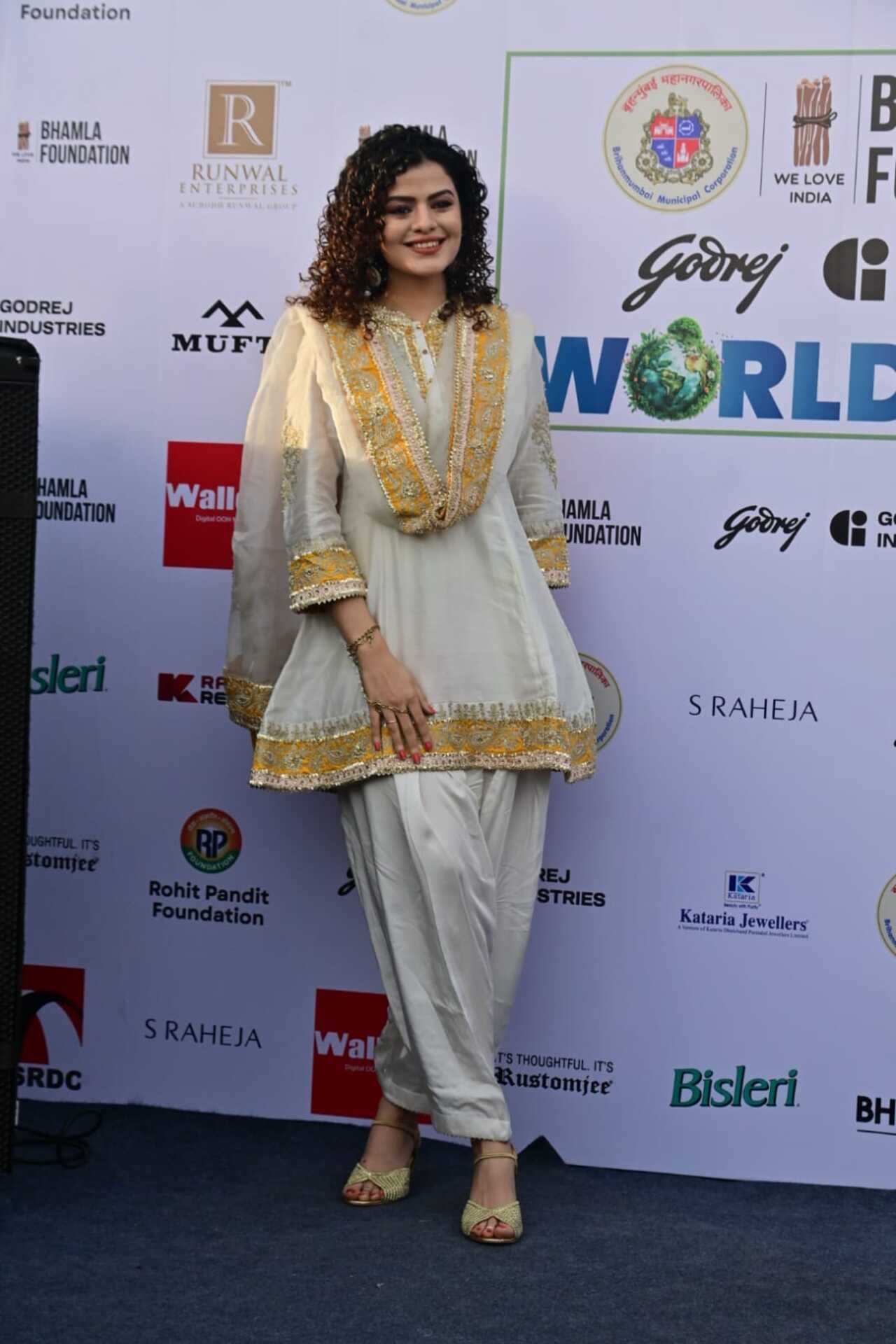 Singer Palak Muchhal was also spotted in a white and gold salwar suit as she attended an event in the city.